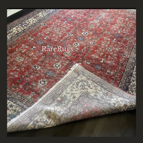 #NO1FBa Vintage Turkish rug Isparta 10x7 handmade wool red floral design