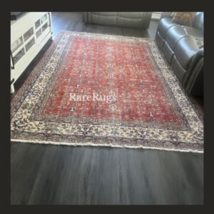 NO1FBb Vintage Turkish rug Isparta 10x7 handmade wool red floral design