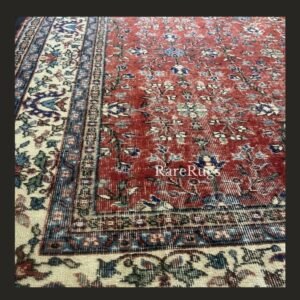 #NO1FBd Vintage Turkish rug Isparta 10x7 handmade wool red floral design