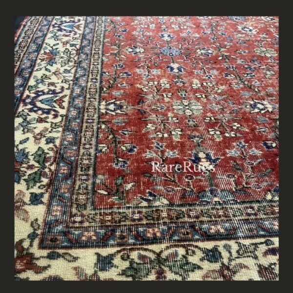 #NO1FBd Vintage Turkish rug Isparta 10x7 handmade wool red floral design