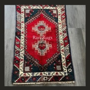 Vintage Turkish red runner 4x2 handmade wool Anatolian design