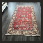 Vintage Turkish rug 7x4 handmade wool Anatolian red floral design