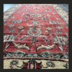 Vintage Turkish rug 7x4 handmade wool Anatolian red floral design