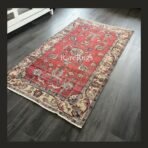 Vintage Turkish rug 7x4 handmade wool Anatolian red floral design