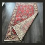 Vintage Turkish rug 7x4 handmade wool Anatolian red floral design
