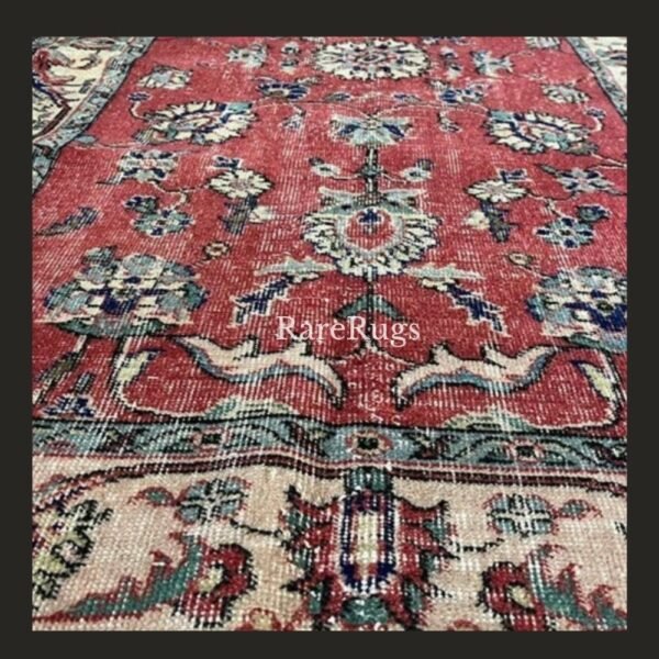 #NO1Soldf Vintage Turkish rug 7x4 handmade wool Anatolian red floral design